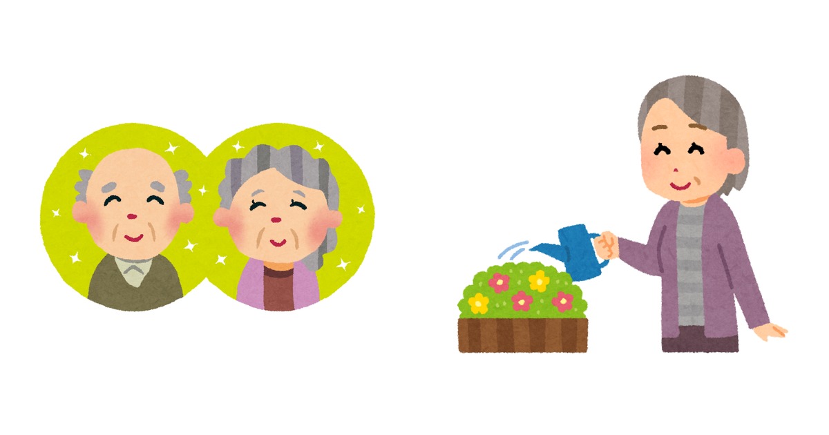 本を開いて静かに学び、笑顔で前を向くシニア男性のイメージと、脳の健康を表すアイコンの並ぶ学習イメージ