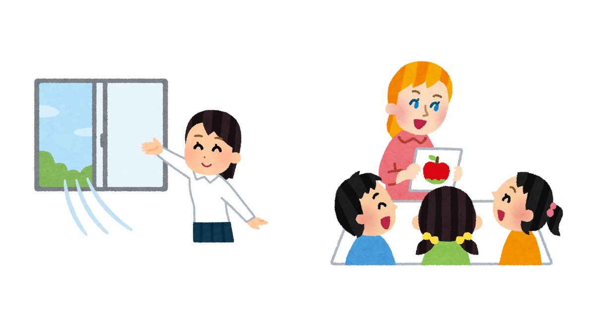 学生たちが教室で過ごす姿と子供向け英語教室のイラスト — 年齢で違う英語の壁